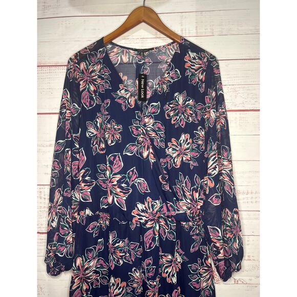 NWT New Look Navy Floral Faux Wrap Dress | Women's 2x - Picture 2 of 8
